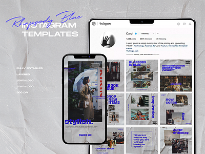 Instagram Templates "Rhapsody Blue" art art direction artwork blue brand branding concept design dribbleinvite instagram instagram post instagram stories instagram template portfolio quotes socialmedia templates