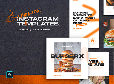Burgerx - Instagram Templates aesthetic brand branding burger concept design facebook fastfood food graphic design insight instagram socialmedia templates twitter urban