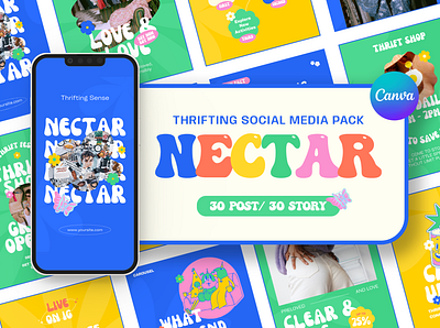 Nectar Thrift Social Media Pack canva instagram instagram template soci socialmedia templates thrifting ui