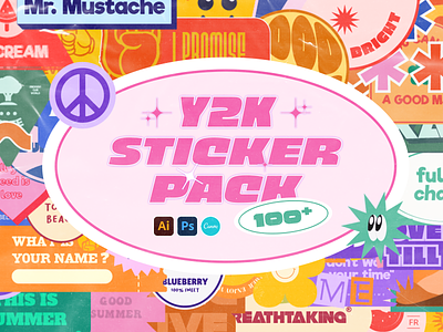 Y2K Sticker Pack Vol.1 70s 80s 90s brand canva sticker concept illustration retro vibes sticker sticker pack y2k y2k sticker