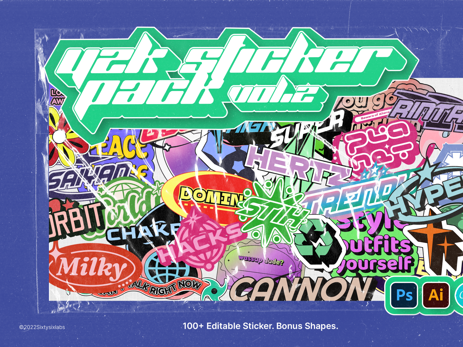 100 Y2K Retro Stickers Pack