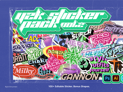 Y2K Sticker Pack Vol.2 80s 90s brand canva sticker concept design illustration retro vibes text style y2k sticker
