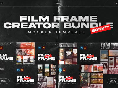 Film Frame Creator Bundle 35mm analog film frame fuji film huji kodak mockup png frame polaroid scene creator templates