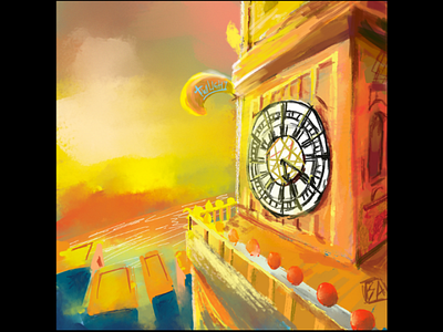 Twilight town clocktower time sunset