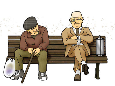 Old men bag bench briefcase design digital illustration illustration old men suit