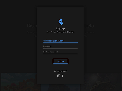 Sign up card - Personal project gaming signup ui web