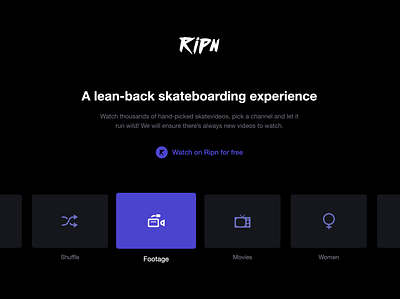 ripn.tv about page about page brand dark dark ui landingpage magazine ripn skateboard skateboarder skateboarding videos webdesign