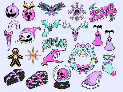 Spooky Xmas Pastel Goth elements