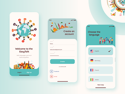 Приложение для изучения языков app design illustration vector