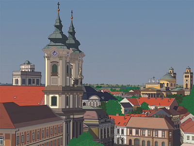 Eger latkep city view, Hungary city illustrator view