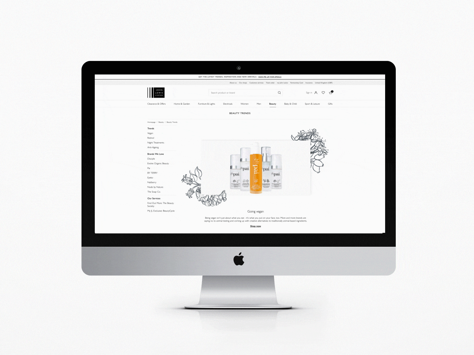 John Lewis Beauty Trends page category page digital design ui ui animation web design