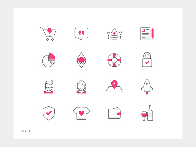 Every • Icons arrow cart chart crown etherium gray icon iconset lock map pink rocket shield t shirt wine