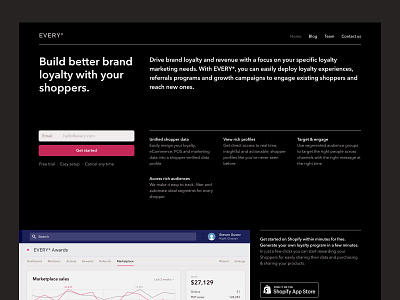 Every • Landing page (Dark mode) dark dark mode header landing landing page navigation pink shopify swiss style