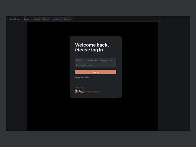 FoxCommerce • Login screen button dark dark mode form login logo orange peach