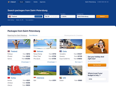Viasun • Main banner booking button country deals ecommerce explore flag list main page menu price product design resort search search form select showcase travel web application