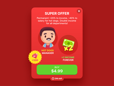 Food Park • Super offer button cash crystal game green hot dog inapp manager mobile mobile game modal popup price purchase red tomato