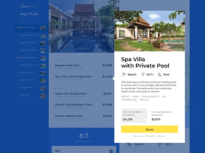 Viasun • Room Details blue button details hotel photo popup room select travel ui yellow