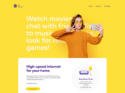 Key Telecom • For Home branding button clean header illustration logo menu ui website yellow