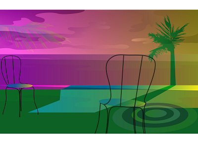 21 beach chairs furniture illustration interior isolation light neon neon light quarantine resort sea sky vector