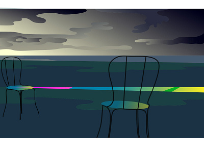 11 beach chairs furniture illustration interior isolation light neon neon light quarantine resort sea sky vector