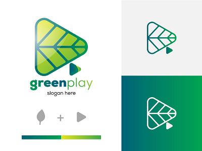 Green Play Logo branding design graphic design icon illustration leaf logo play button