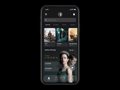 Voice Browser - Streaming App animation app artificial intelligence browser cards chatbot interaction movie netflix netguru product design search streaming swipe ui ux voice voice assistant voice control voice search