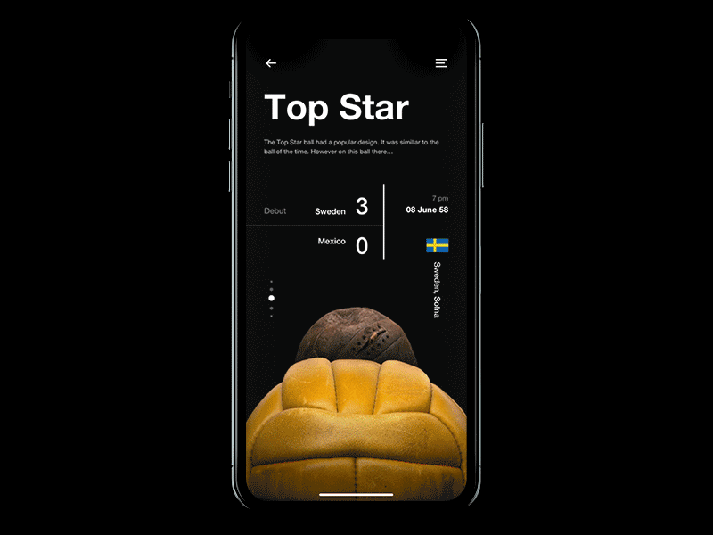 FIFA World Cup Balls - Concept App 7ninjas animation app ball concept details fifa football gif information interaction ios iphone x mobile app motion principle retro swipe tournament world cup