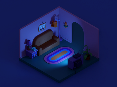 Simpsons living room - night 3d blender blender 3d dark illustration isometric living room night simpsons television tv