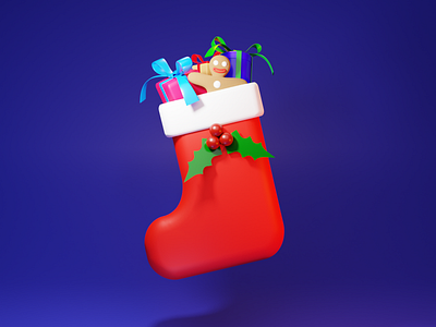 Christmas stocking 3d blender christmas gift gingerbread gingerbread man illustration mistletoe sock stocking xmas