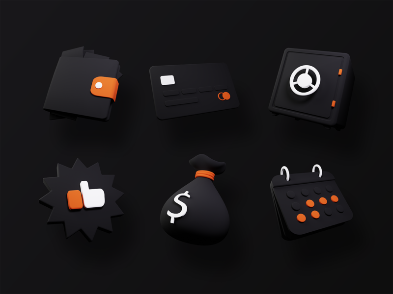 Finance icons 3d bag blender calendar card cartoon cute dark mode debit finance icon illustration like matte modern money rate safe wallet