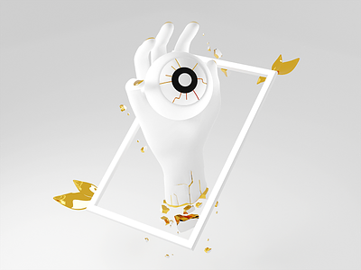 Crumbling sight 3d abstract blender break clay clean cryptoart eye frame gold hand illustration modern white