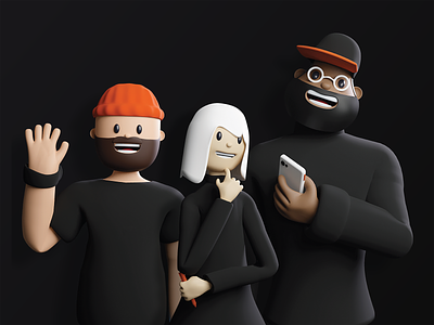 3D characters 3d agency black blender cartoon character clean community cute dark mode designer human illustration modern people programmer team writer
