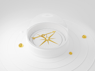 Directionless 3d blender broken clean compass direction dome galss gold illustration lost modern uncomfortable white