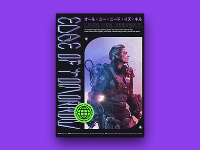 Edge of Tomorrow (All You Need Is Kill) Fan Art acid chromatic chrome chrometype cyberpunk filmposter game graphic neon poster poster art psychedelic purple