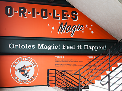 Camden Yards - Orioles Magic baseball black egd mlb orange orioles script sentinel signage sports stadium type typography vintage wayfinding