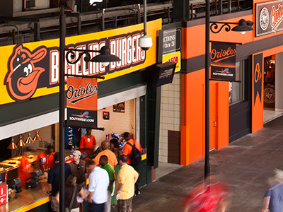 Camden Yards - Orioles Concessions baltimore baseball egd identity mlb orioles signage sports stadium type typography wayfinding