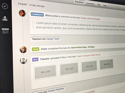 Activity activity avatar css3 feed files label news people task lists tasks thumbnails timeline workshift