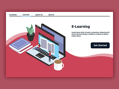 E learning Landing Page Isometric 3d breeding education graphic design guidance human illustration isometric knowledge landing page laptop learning modern people school vector