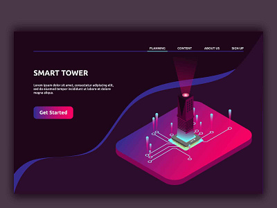 Landing Page Smart Tower 3d building color colorful design concept design gradient graphic illustration isometric landing page light modern smart technology tower vector