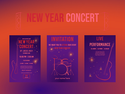 New Year Concert Template 2022 background bundle cellebration concert design element event graphic graphic design happy new year holidays modern music new year new year collection party poster template vector