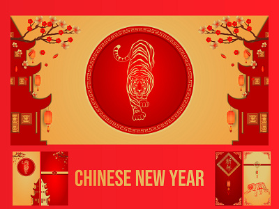 Chinese New Year ampau banner chinese chinese new year chinese tiger decorative design festival gradient graphic graphic design illustration invitation modern photobooth poster red template tiger vector