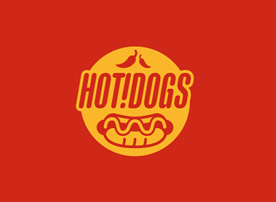 Hot Dog Logo Design badge brand branding chilli circle dog hot hotdog ketchup logo mustard red sausage yellow