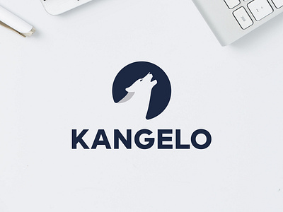 KANGELO LOGO blue brand branding circle circle logo design dog howl howling howling wolf logo logo design logodesign logotype navyblue simple vector white wolf wolf logo