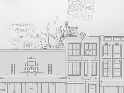 WIP - Franklin Tennessee building illustration neon sketch sketchapp theater town wip