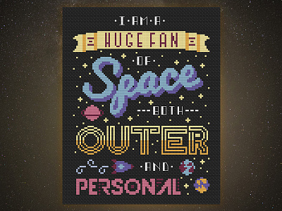 🚀 I am a Huge Fan of Space Both Outer & Personal cross stitch planet rocket space star typography