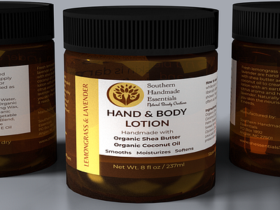 Lemongrass & Lavender Hand & Body Lotion - Jar blender blender 3d cosmetic packaging illustrator label design label mockup package design package mockup product mockup