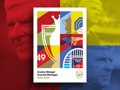 Merci Arsène blue design flat design football gold graphic design icon illustration poster print red