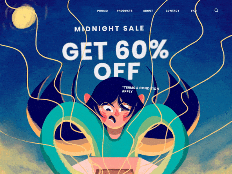 Midnight Sale! Landing Page Animation! animation animation 2d character design characterdesign concept identity illustration illustration design illustrator store app ui ux web