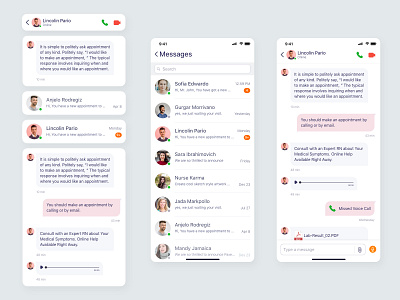 CarePassport App Calling UI Components Chat + Messages List appointment calling chat components doctor healthcare hospital medical care medical design messages message components patient ui ui chat uiux ux