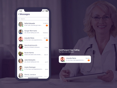CarePassport App Calling - Message-page-1-chat appointment chat doctor healthcare hospital list medical care medical design message messenger chat patient ui ux
